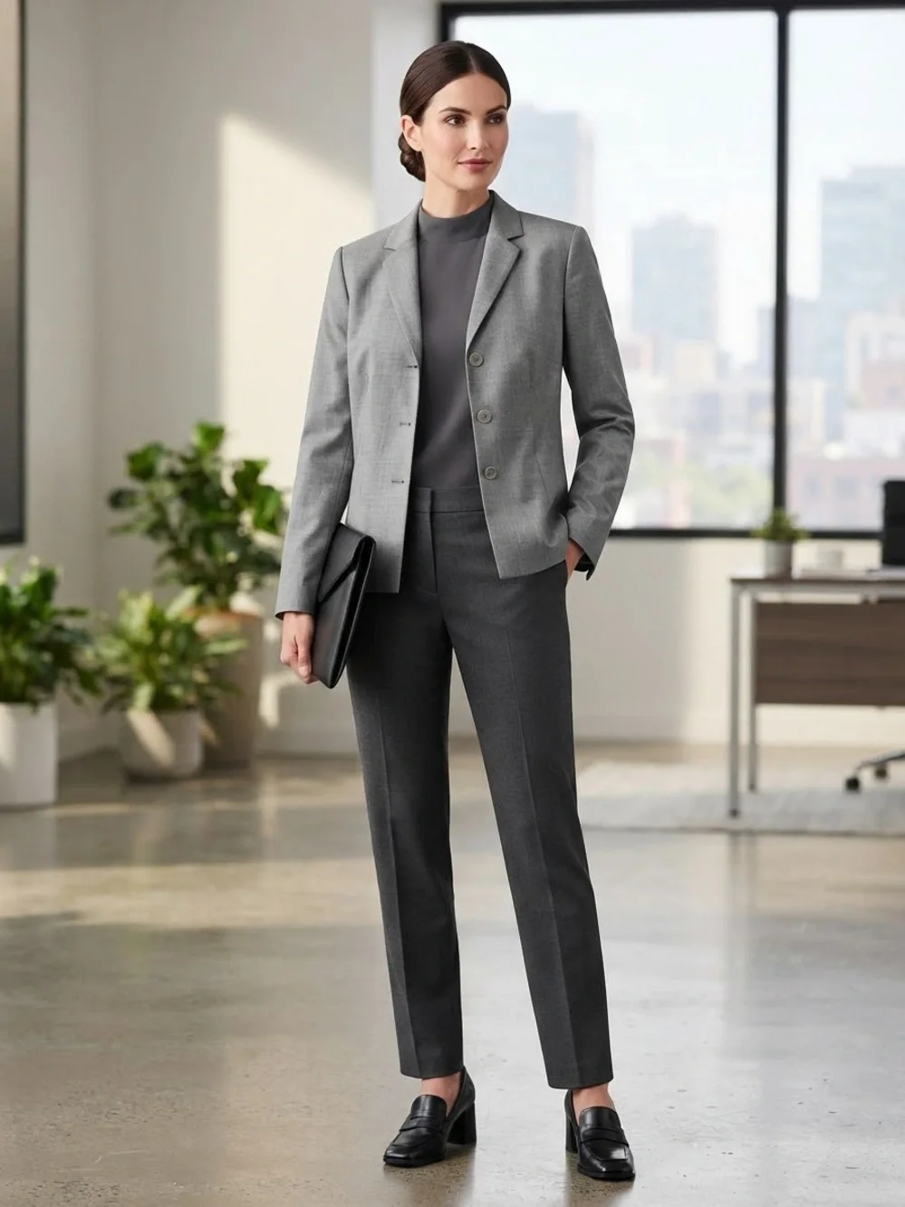 Petite Sophisticate Classic Gray Single-Breasted Blazer